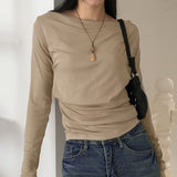 Toen drape shirring off-shoulder long sleeve t-shirt