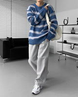 オウンウェイルストライプモヘアニットウェア/OWN Weil Striped Mo hair knitwear (2 colors)