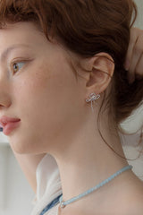 クリスタルウィズリボンタイピアス/Crystal with ribbon tie earring (3colors)