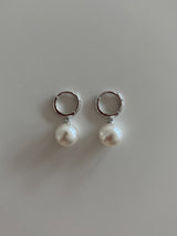 [92.5silver] round pearl one-touch earrings