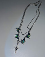 Green clear crystal layered necklace