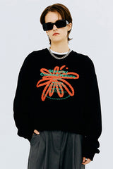 ラウンドフラワーロゴクロップスウェットシャツ/ROUND FLOWER LOGO CROP SWEATSHIRT-BLACK