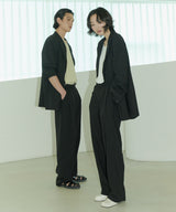 UNISEX PINTUCK STITCH WIDE PANTS W - BLACK (6689418903670)