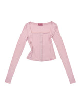 ココスクエアネックリブドボタントップ / PNF made Coco squarneck ribbed button top