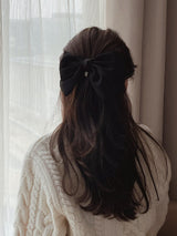 oar Vintage Cameo Satin Wide Ribbon Barrette [Black]