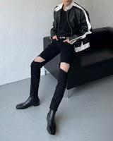 グロッシーバイカーレザージャケット / ENOC Glossy Biker Leather Jacket (2 colors)