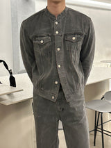 セミオーバーチャイナセットアップデニムジャケット / LMN Semi-Over China Setup Denim Jacket (Gray)