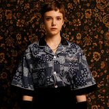 ロゴエンブロイダーパイプウェスタンシャツ/[UNISEX] Logo Embroidered Piped Western Shirt (Navy)