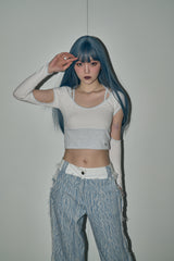 ストリングサークルクロップトップ/string circle crop top - white melange