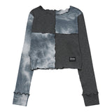 タイダイブロックミックスクロップロングスリーブTシャツ