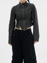 ピグメントウォッシュドレザージャケット/Pigment Washed Leather Jacket - Charcoal