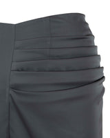 サテンドレープスリットミニスカート/Satin Draped Slit Mini Skirt _ Dark Grey