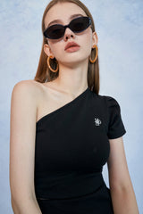 HIDE One Shoulder Top (Black) (6570997514358)