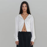 レイニークロップフーディージップアップ / RAINY CROP HOODIE ZIP UP (WHITE,GREEN-BLUE)
