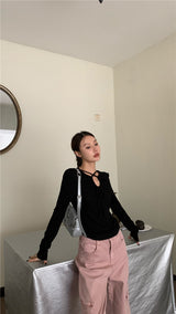 Cross shirring long sleeve tee