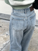 crack light blue washing dart wide denim pants