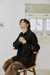 リネンパッチシャツ / unisex linen patch shirts black