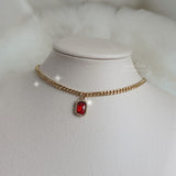 シティウーマンゴールドチェーンチョーカーネックレス / City Women Gold Chain Choker Necklace - Ruby Red