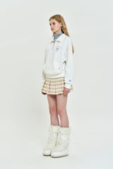 CHERRY BUTTON POINT PLEATS SKIRT[LIGHT BEIGE]
