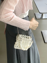 フェディンメタルパールビーズパールトートクロスバッグ/Pedin Metal Pearl Bead Pearl Tote Crossbody Bag