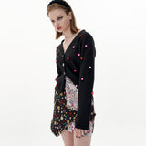 Jacquard Skirt [Black Pink_Flower] (6612247773302)