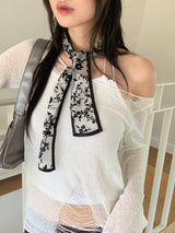 Uro see-through damage slim long sleeve knit