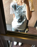 y2k ブルーホワイトローズテイルTシャツ