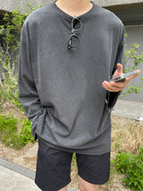 レイトンピグメントオーバーサイズフィットウォッシングスリット長袖Tシャツ / Layton Pigment Oversized Fit Washing Slit Long Sleeve Tee (5 colors)