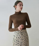 HIGH NECK SLIM TOP_BROWN