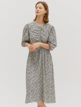 Printed shirring dress - Black flower (6682486112374)