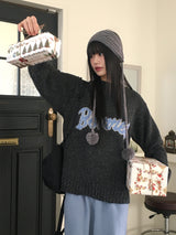 [Wool 10] Beel Bokashi Lettering Boxy Overfit Knit