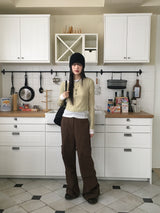 ミンカバッグリボンシャーリングピンタックコットンカーゴパンツ