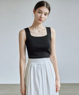 SQUARE NECK KNIT SLEEVELESS_BLACK