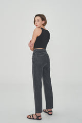 ボタンドストレートデニムジーンズ / BUTTONED STRAIGHT BLACK GRAY DENIM JEAN [6879]