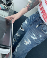 チェンデストロイデニムパンツ / Chen Destroyed Denim Pants (M ~ XL)