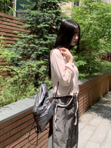 ジッパーナイロングロッシー２ウェイロングワイドジョガーパンツ/Galz Zipper Nylon Glossy Two-Way Long Wide Jogger Pants