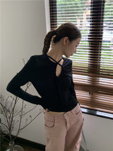 Cross shirring long sleeve tee