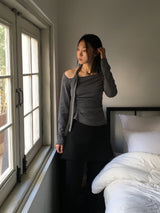 ペンネ 起毛ストラップシャーリングスクエアネックTシャツ