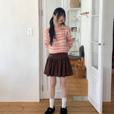 Huretz Wool Mix Stripe Coloring Crop Long-Sleeved Knit