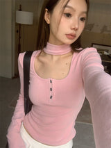 Square holy neck slim fit top