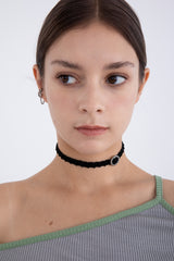 ビンテージオーバルループオンブラックニットチョーカー/Vintage oval rope on black knit choker necklace