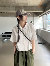 シャーリングストリング コットンクロップ 半袖シャツ /Gretel Shirring String Cotton Crop Short-Sleeve Shirt
