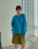ダメージハーフジップアップフード/Damage Half Zip-Up Hood (3color)