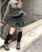 ビンテージレイヤードアンバランスカーゴデニムパンツスカート
