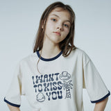 タイポリンガーTシャツ / I WANT TO KISS YOU typo ringer half sleeve t shirts