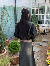 [MADE] Lawson wide collar slim crop crack leather leather jacket