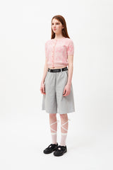 チェリージャカードパターンショートスリーブカーディガン / CHERRY JACQUARD PATTERN SHORT SLEEVE CARDIGAN [PINK]