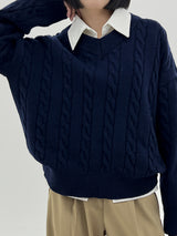 ウールビッグツイストV-ネックニット / Wool big twist V-neck knit (6color)
