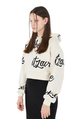 [IHD005-14] SCRIPT PATTERN CROP HOODIE - IVORY