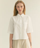 ストライプリンクルポケットクロップシャツ / Stripe Wrinkle Pocket Crop Shirt (White)